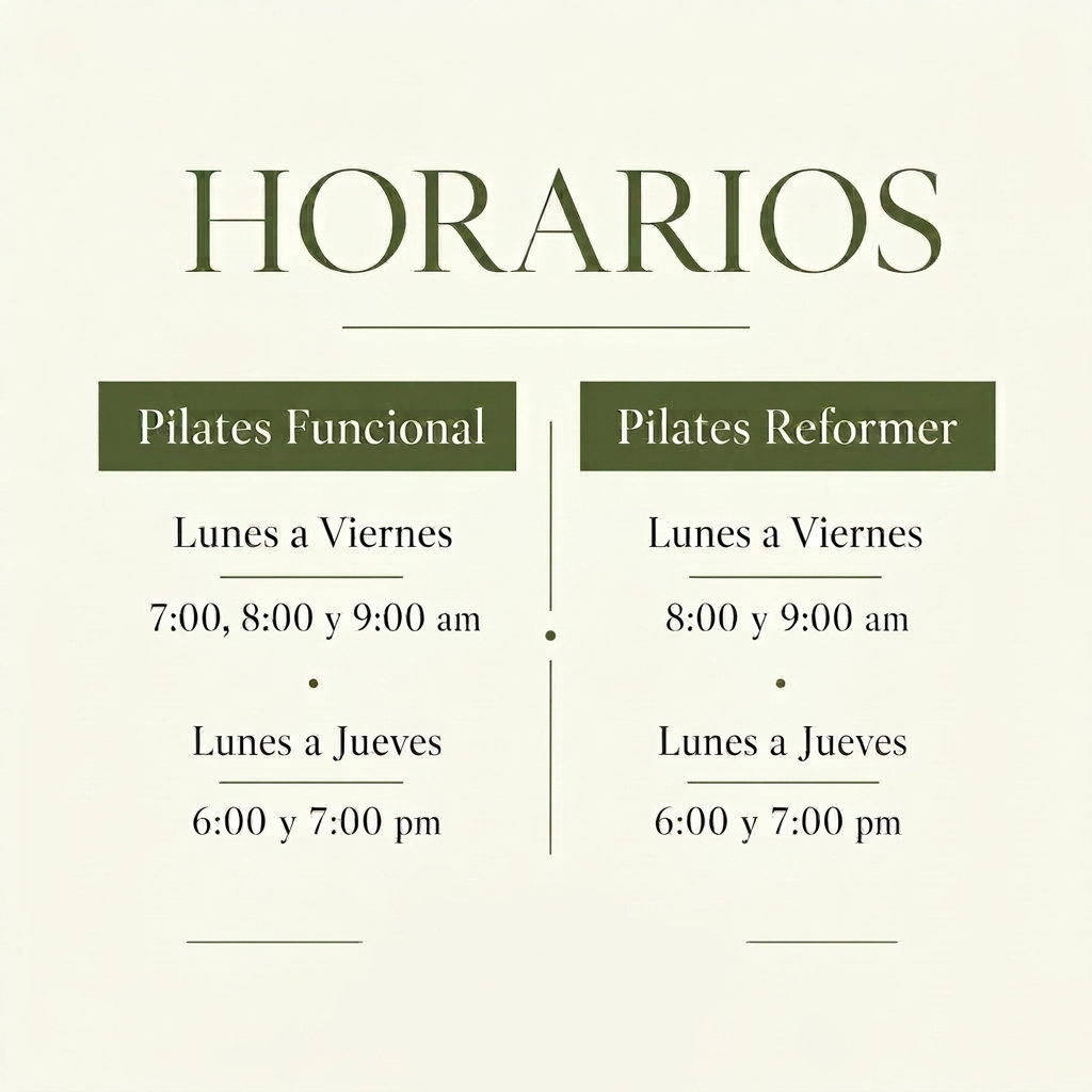 Horarios de clases de Pilates Garden - Pilates Funcional y Pilates Reformer